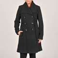 Larry Levine Charcoal Double-Breasted Wing Collar Wool Coat
