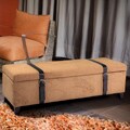 Tan Map Fabric Storage Ottoman with Straps