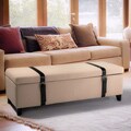 Ivory Fabric Storage Ottoman with Straps