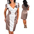 Stanzino Women's Plus Mocha/ White Satin Colorblocked Dress