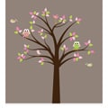 Nursery Wall Art Girl's Owl and Birds Tree Wall Decal Set
