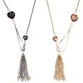 BCBG Glass Heart Station 34-inch Tassel Necklace