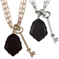 BCBG Black Glass and Key 2-row Charm Necklace