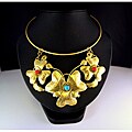 Goldtone Turqouise and Red Coral Flower Necklace (Thailand)