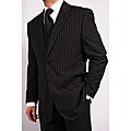 Ferrecci Men's 3-Piece Black Pinstripe Vested Suit with Tie