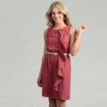 Tahari Women's Dusty Rose Ruffle Belted Dress