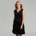 Tahari ASL Women's Navy Ruche Waist V-neck Dress