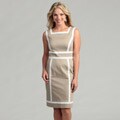 Tahari ASL Women's Tan/ White Sleeveless Sheath Dress