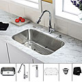 Kraus 30 inch Undermount Single Bowl Stainless Steel Kitchen Sink with Chrome Kitchen Faucet and Soap Dispenser