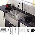 Kraus 30 inch Farmhouse Single Bowl Stainless Steel Kitchen Sink with Chrome Kitchen Faucet and Soap Dispenser