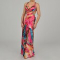 Ignite Women's Brushstroke-print Beaded Long Fishtail Gown