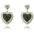 Sterling Silver Black and White Diamond Accent Heart Drop Earrings