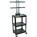 Luxor 24-42 Inch High Black Open 3 Shelf Flat Panel Adjustable AV Cart