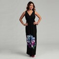 Glamour Women's Black/ Purple Shirred Maxi Dress