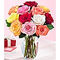 (Valentine's Day Pre-order) One Dozen Medium Assorted Roses with Glass Vase