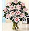 (Valentine's Day Preorder) One Dozen Long Stemmed Pink Roses with Vase