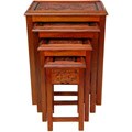 Set of 4 Wood Two-Tone Carved Nested Tables (China)