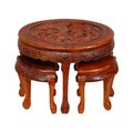 Carved Circular Coffee Table with Stools (China)