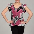 Piano Women's Pink/ Grey Rosette Short-sleeve Top
