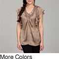 Piano Women's Bead Neckline Flutter-sleeve Top