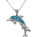 CGC Sterling Silver Created Opal Mother and Baby Dolphin Necklace