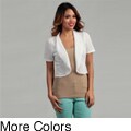 Cable & Gauge Women's Short-sleeve Crochet Ruffle Cardigan Sweater