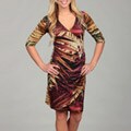 Argenti Women's 3/4-sleeve BrownTropical Cheetah Print Faux Wrap Dress