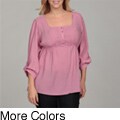 Millenium Women's Plus Size Pleated 3/4-sleeve Tunic Top
