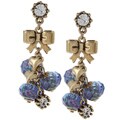 Betsey Johnson Goldtone Purple Glass Cluster Bow Design Earrings - New!