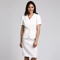 Emily Women's Cream 3-button Pleated Skirt Suit