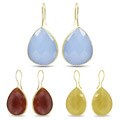 New! Goldtone Pear-cut Double Checkerboard Gemstone Earrings (28ct TGW)
