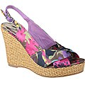 Refresh by Beston Women's 'BONNIE-02' Floral Slingback Rattan Wedge Sandals