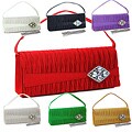 Dasein Satin Rhinestone Brooch Pleated Clutch Handbag