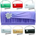 Dasein Satin Rhinestone Detail Pleated Clutch Handbag