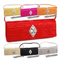 Dasein Satin Rhinestone Brooch Pleated Clutch