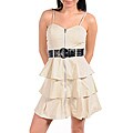 Stanzino Women's Cream Belted Ruffle Dress