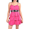 Stanzino Women's Fuchsia Belted Exposed Zipper Ruffled Dress