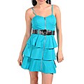 Stanzino Women's Turquoise Belted Exposed Zipper Ruffled Dress