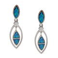 La Preciosa Silver Created Blue Opal and CZ Marquise Shape Earrings