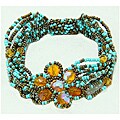 Teal and Yellow Glass Bead Magnetic Flower Bracelet (Guatemala)
