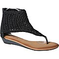 Refresh by Beston Women's 'Tokyo-12' Black Knit T-strap Sandal