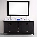 Espresso Solid Wood Transitional Double Sink Bathroom Vanity with Carrara White Marble Counter Top