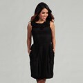 Taylor Women's Black Chiffon Twisted Neck Pleated Dress
