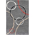 Hand-tufted Grey/ Red Wool Rug (5' x 8')