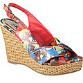 Refresh by Beston Women's 'Bonnie-03' Floral Faux Leather Wedge Slingbacks