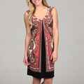 London Times Women's Printed Matte Jersey Waterfall Dress