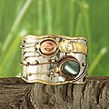 Handcrafted Brass and Copper Hammered Spring Sun Cuff Bracelet (India)
