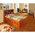 Honey Solid Pine Wood Bookcase Twin-Size Bedroom Set (5 Pieces)
