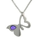 Stainless Steel Purple Cubic Zirconia Butterfly Charm Necklace