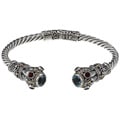 18k Gold and Sterling Silver Blue Topaz and Garnet Cuff Bracelet